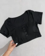 تیشرت کراپ نخ پنبه بیسیک مشکی
