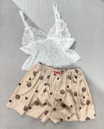 ست تاپ شلوارک ساتن و گیپور