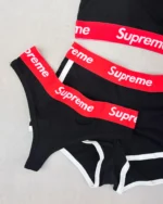 خرید ست سه تکه نیم تنه و شورت لامبادا و شورتک supreme مشکی