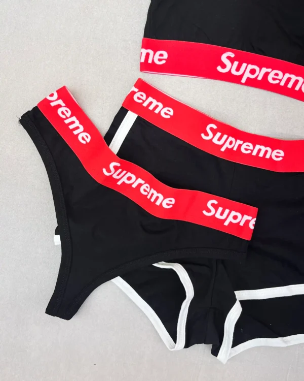 خرید ست سه تکه نیم تنه و شورت لامبادا و شورتک supreme مشکی