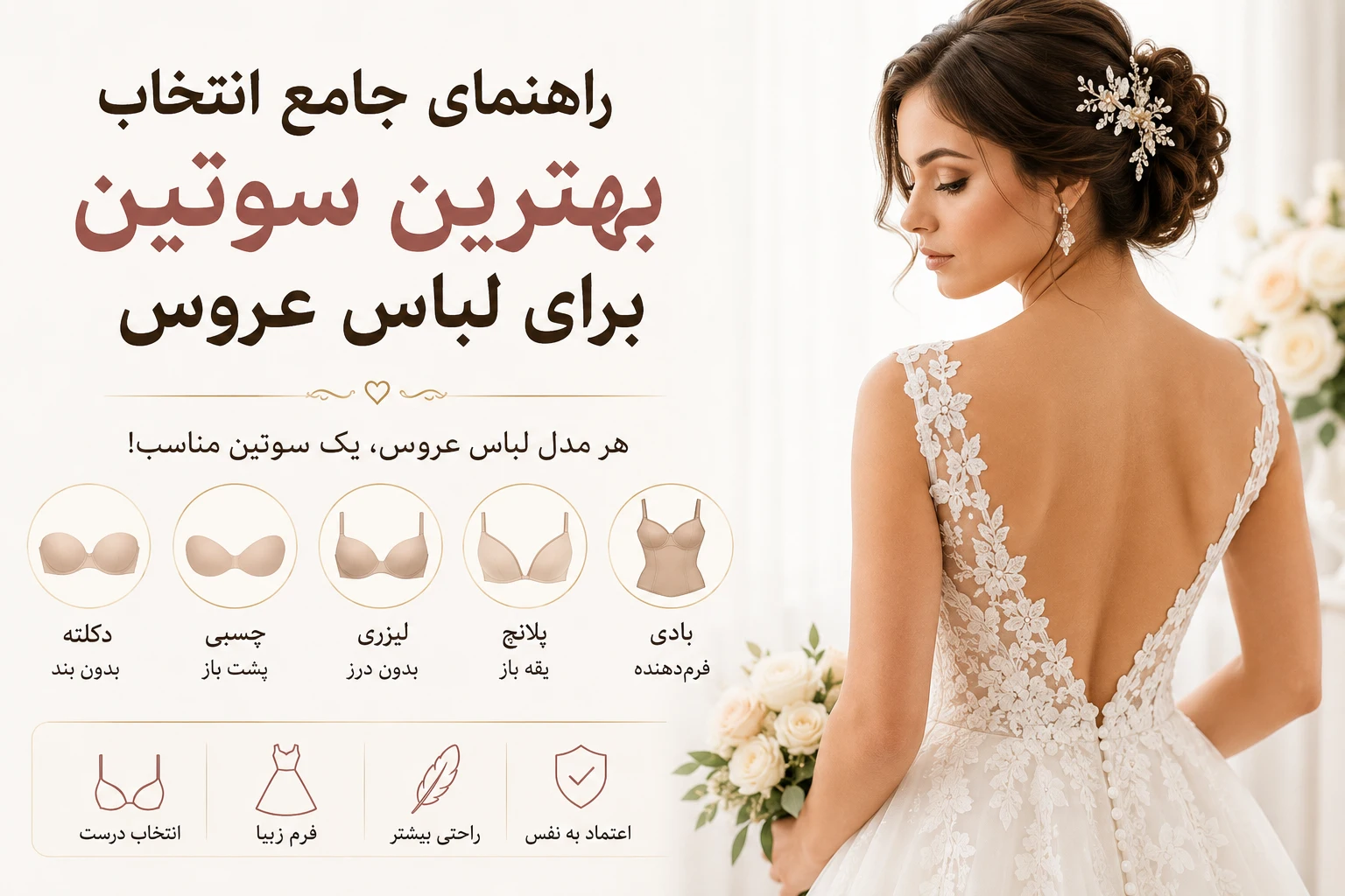 راهنمای جامع انتخاب سوتین برای لباس عروس