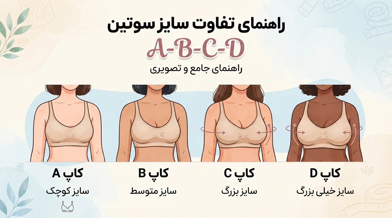 تفاوت سایز سوتین A، B، C و D چیست؟ راهنمای کامل انتخاب کاپ مناسب