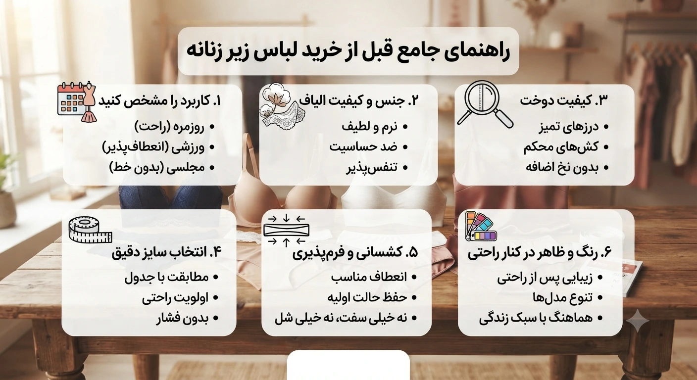 راهنمای خرید لباس زیر زنانه؛ چگونه بهترین مدل، جنس و سایز را انتخاب کنیم؟ 3 قبل از خرید لباس زیر زنانه به چه نکاتی توجه کنیم؟